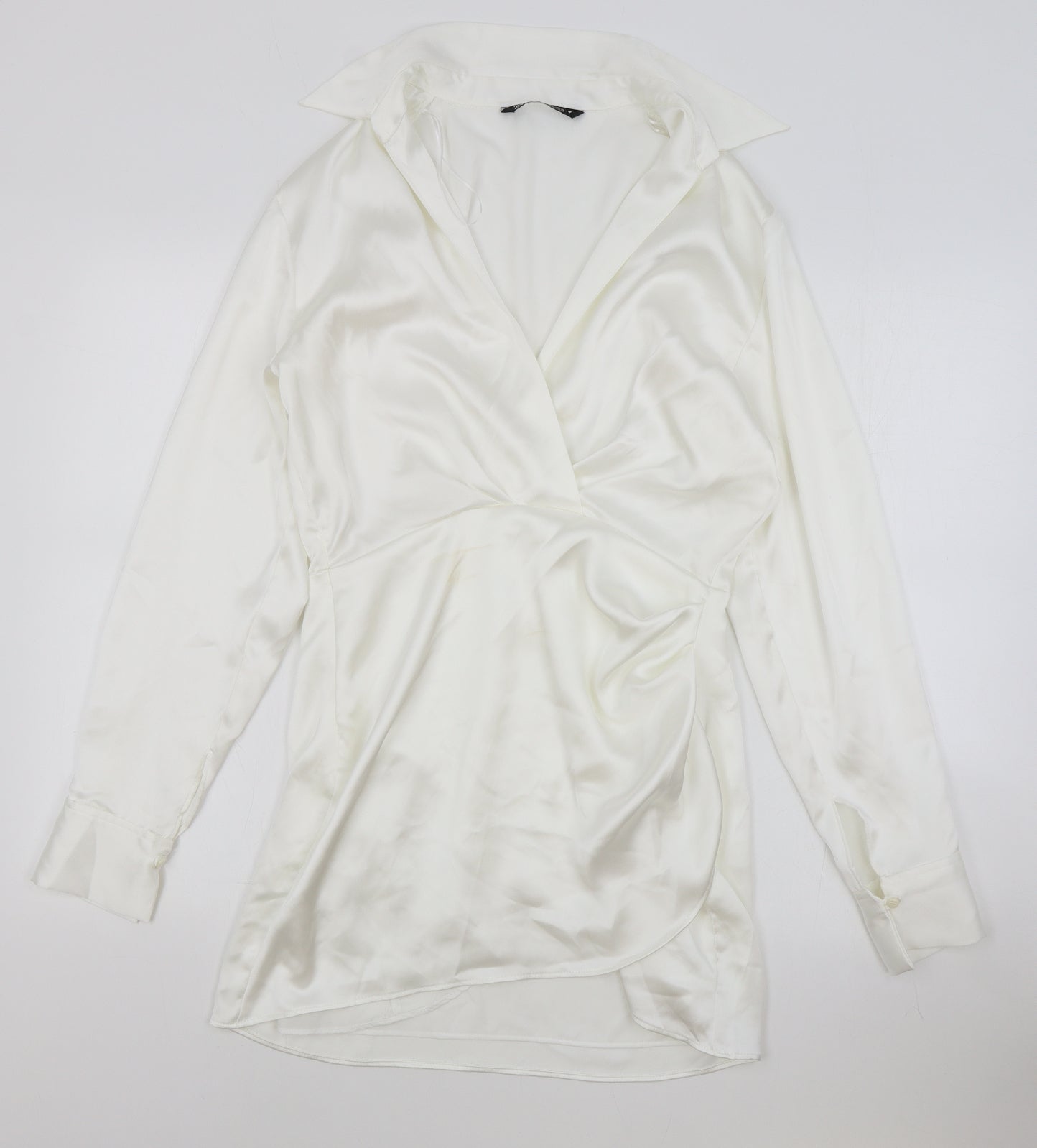 Zara Womens White Polyester Shirt Dress Size 6 Collared Zip