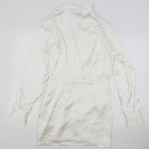 Zara Womens White Polyester Shirt Dress Size 6 Collared Zip