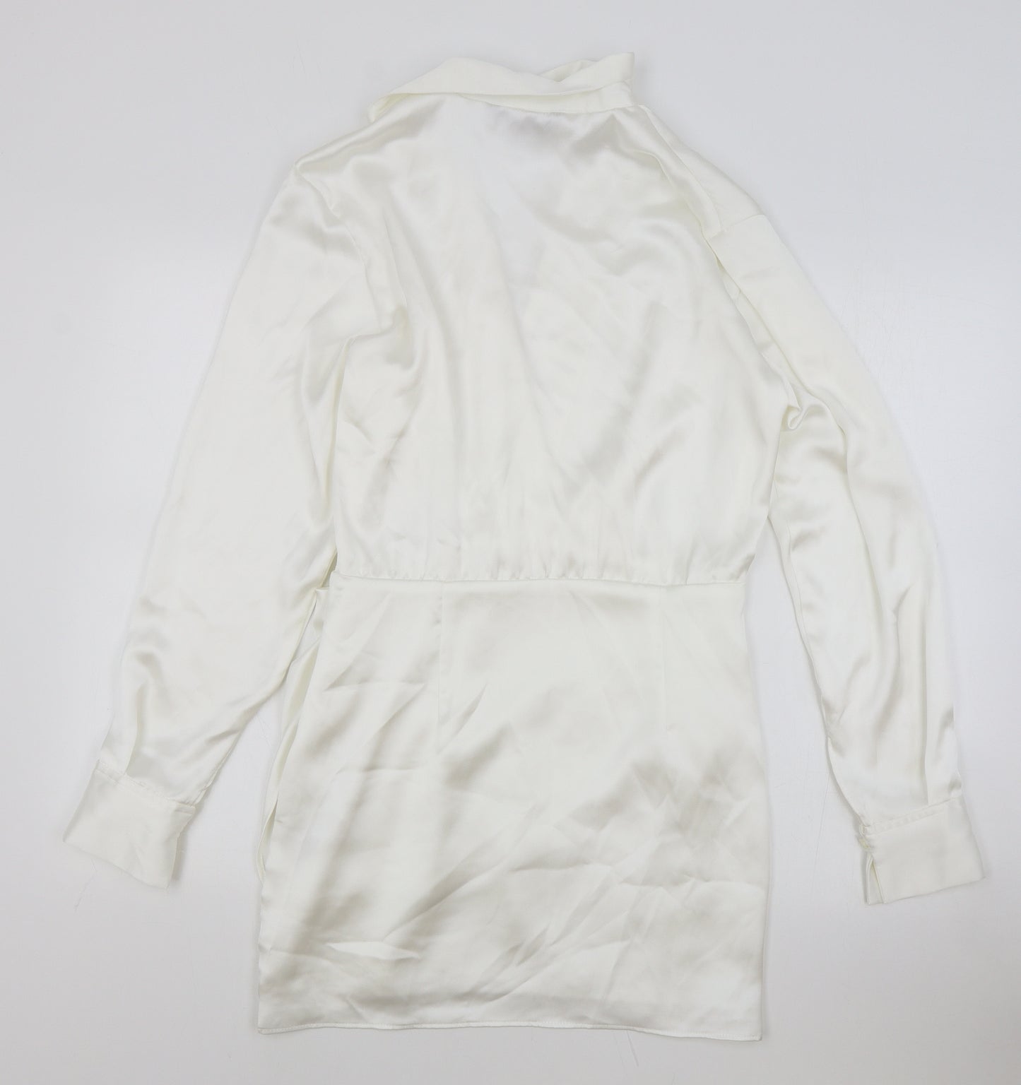 Zara Womens White Polyester Shirt Dress Size 6 Collared Zip