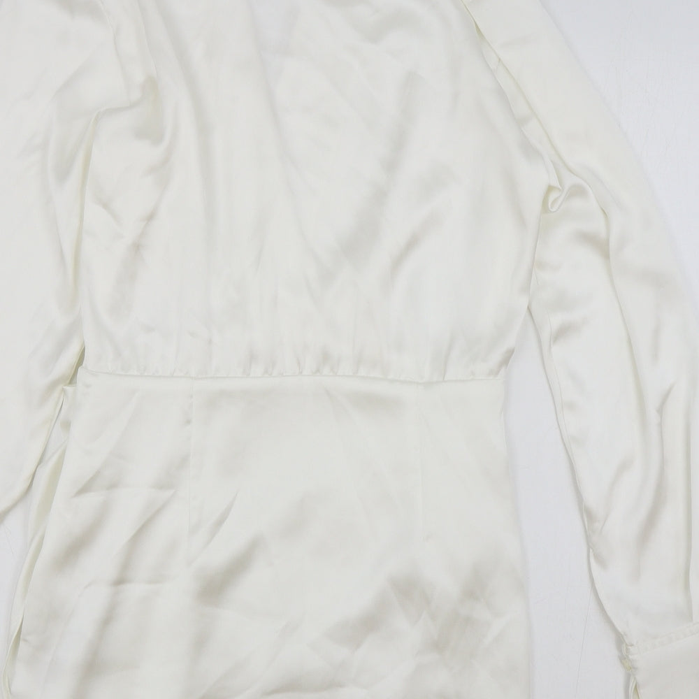 Zara Womens White Polyester Shirt Dress Size 6 Collared Zip