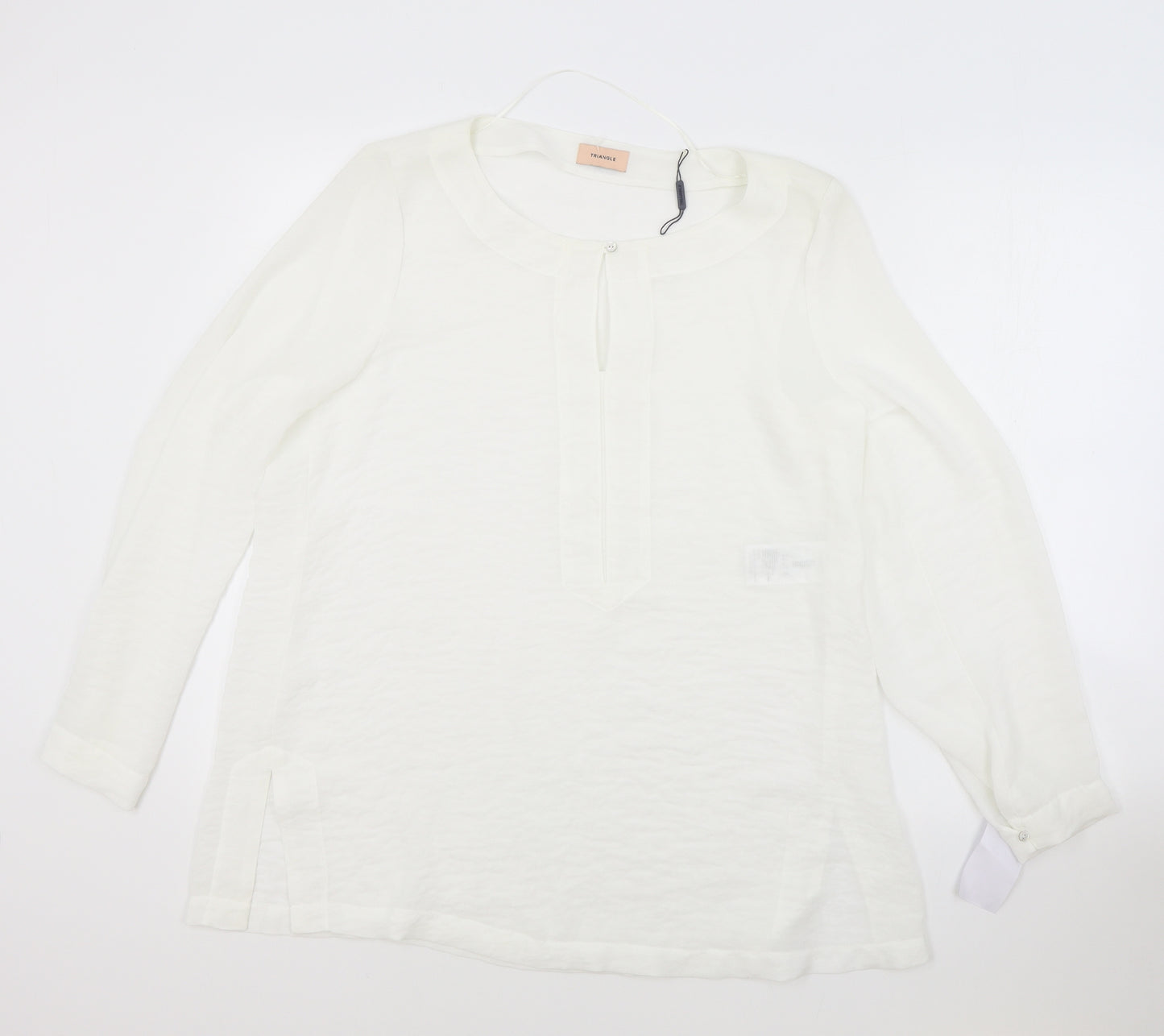 Triangle Womens White Polyester Tunic Blouse Size 14 V-Neck