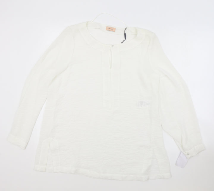 Triangle Womens White Polyester Tunic Blouse Size 14 V-Neck