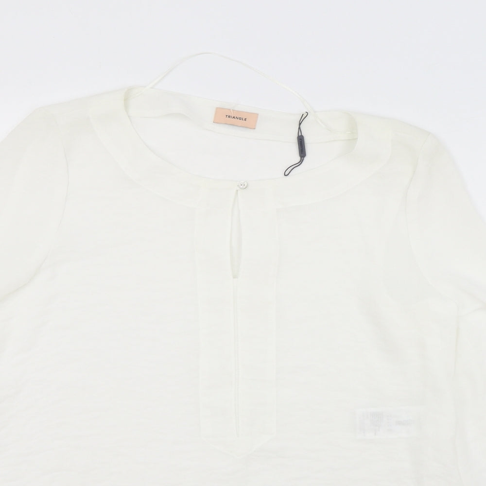 Triangle Womens White Polyester Tunic Blouse Size 14 V-Neck