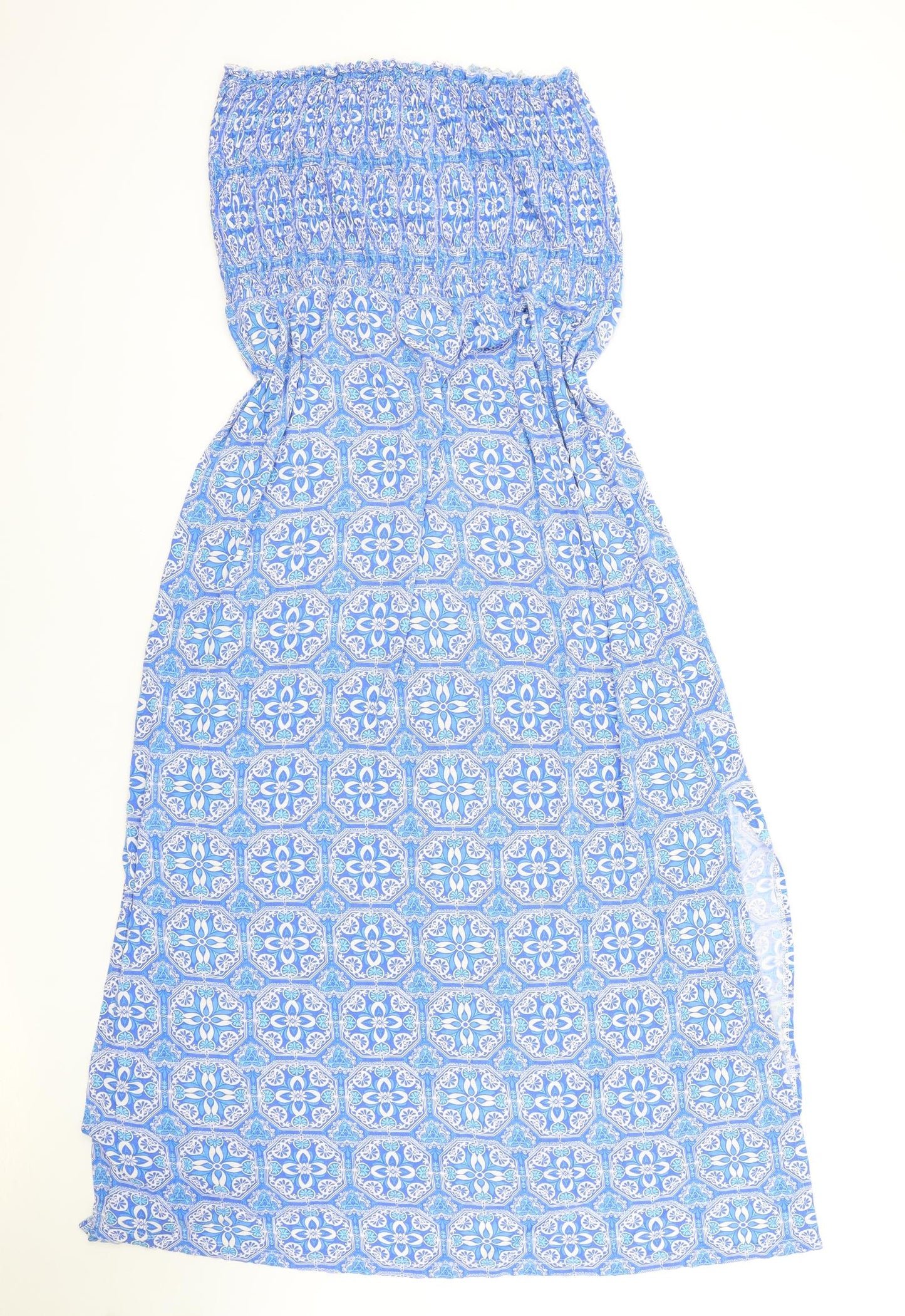 George Womens Blue Geometric Viscose Maxi Size 14 Off the Shoulder Pullover