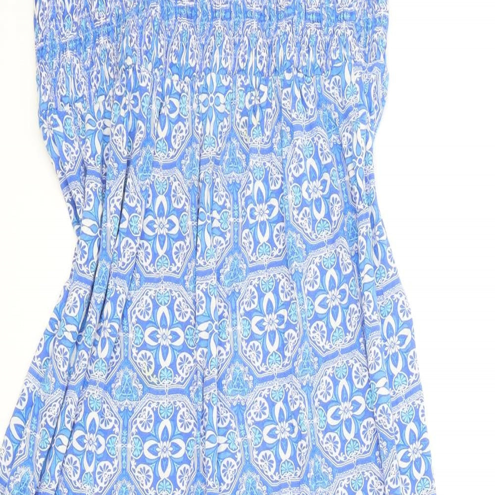 George Womens Blue Geometric Viscose Maxi Size 14 Off the Shoulder Pullover