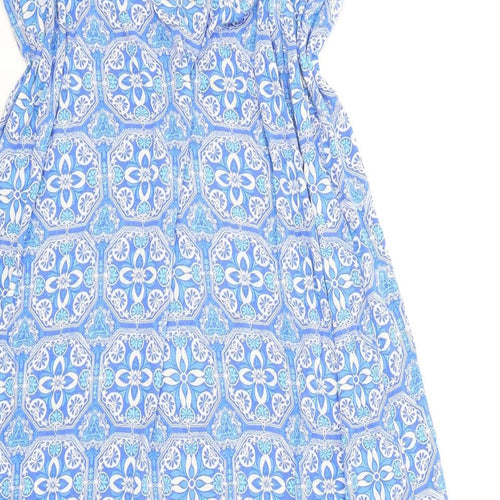 George Womens Blue Geometric Viscose Maxi Size 14 Off the Shoulder Pullover