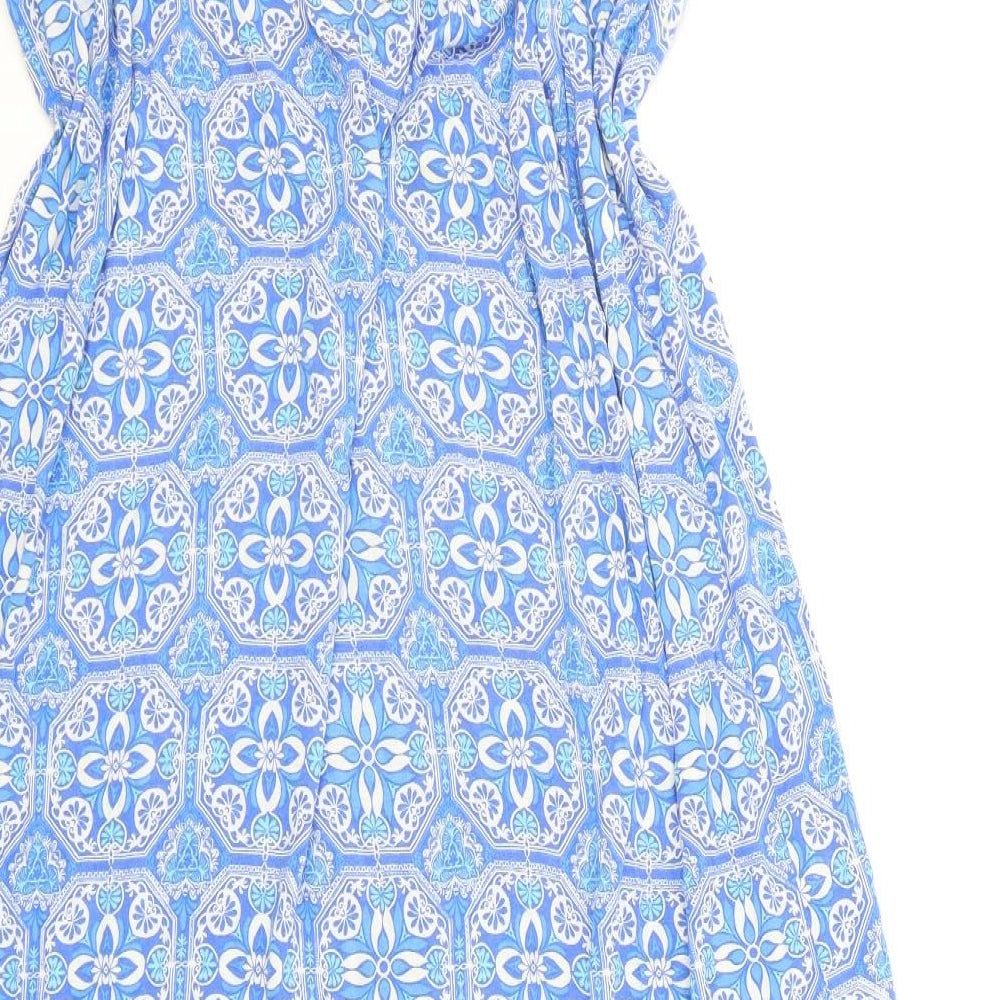 George Womens Blue Geometric Viscose Maxi Size 14 Off the Shoulder Pullover