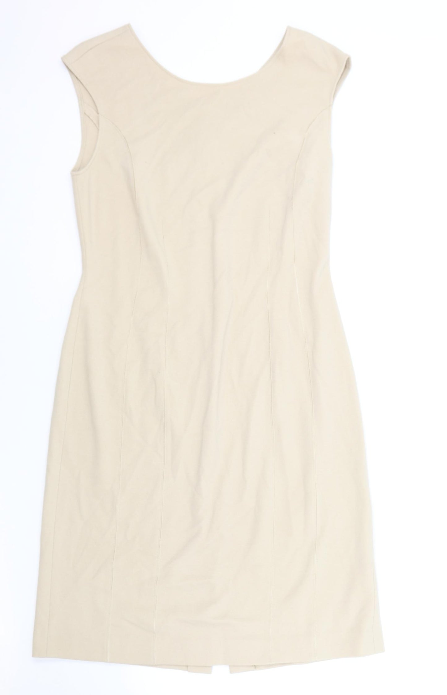 Marc Cain Womens Beige Wool A-Line Size 4 Boat Neck Zip