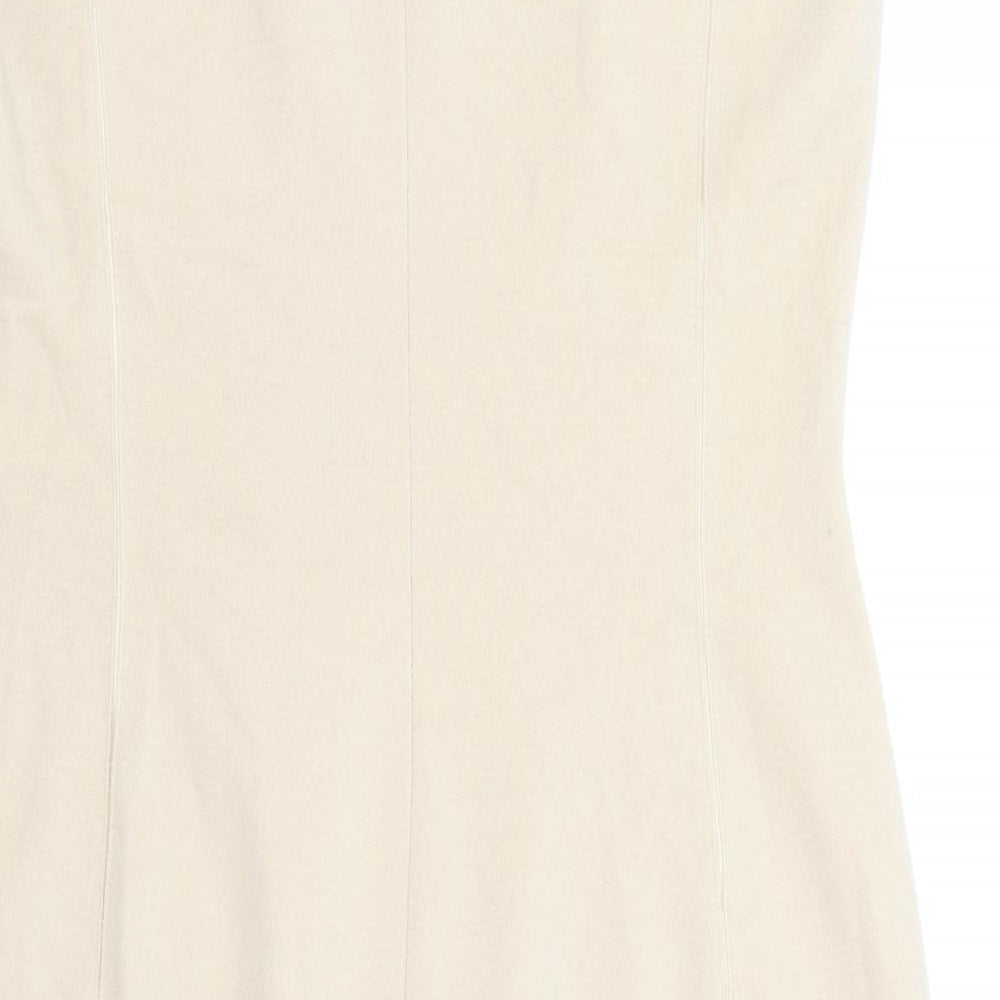 Marc Cain Womens Beige Wool A-Line Size 4 Boat Neck Zip