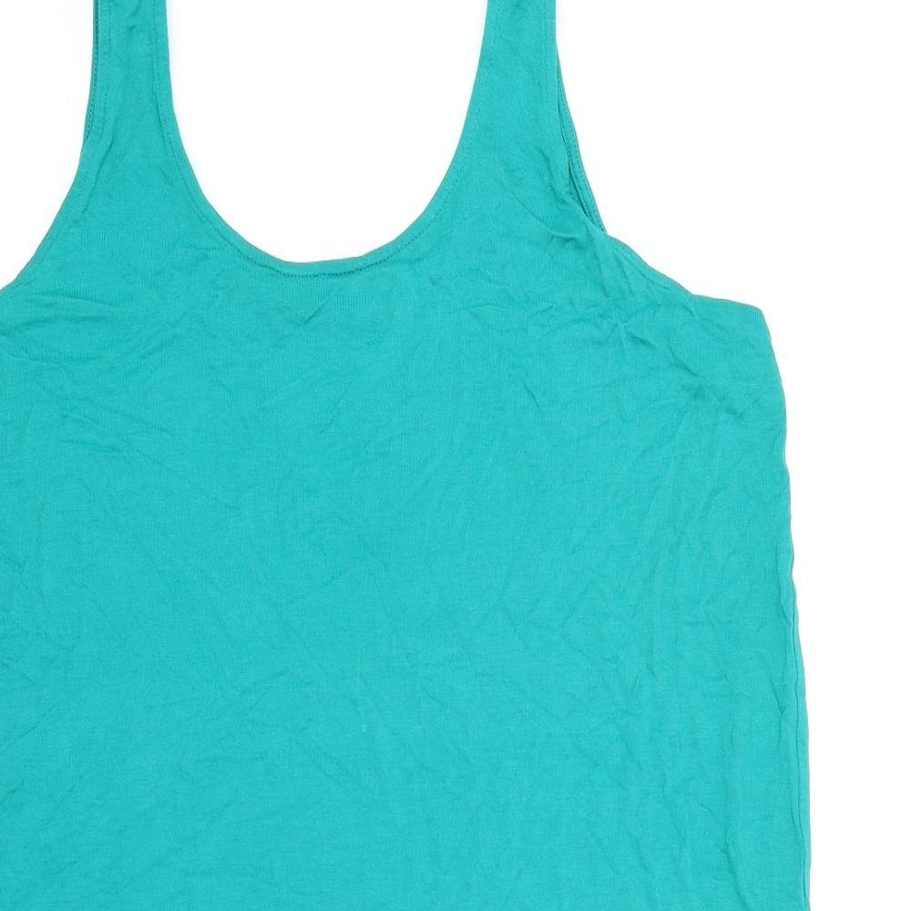 Marks and Spencer Womens Green Cotton Basic Tank Size L Round Neck