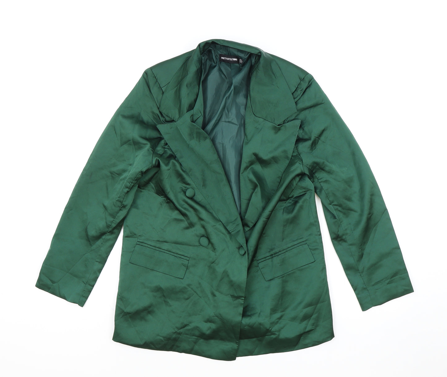 PRETTYLITTLETHING Womens Green Jacket Blazer Size 4 Button