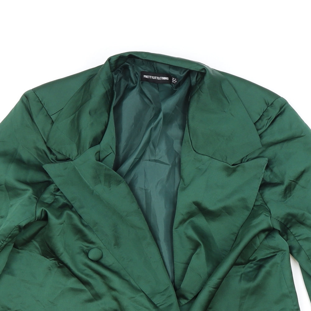 PRETTYLITTLETHING Womens Green Jacket Blazer Size 4 Button