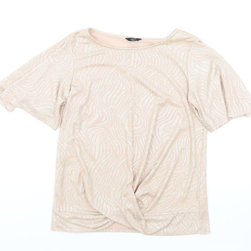 M&Co Womens Pink Geometric Polyester Basic T-Shirt Size 8 Round Neck - Knot Detail