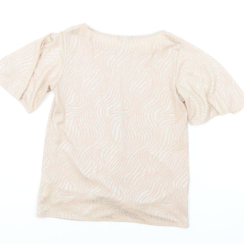 M&Co Womens Pink Geometric Polyester Basic T-Shirt Size 8 Round Neck - Knot Detail