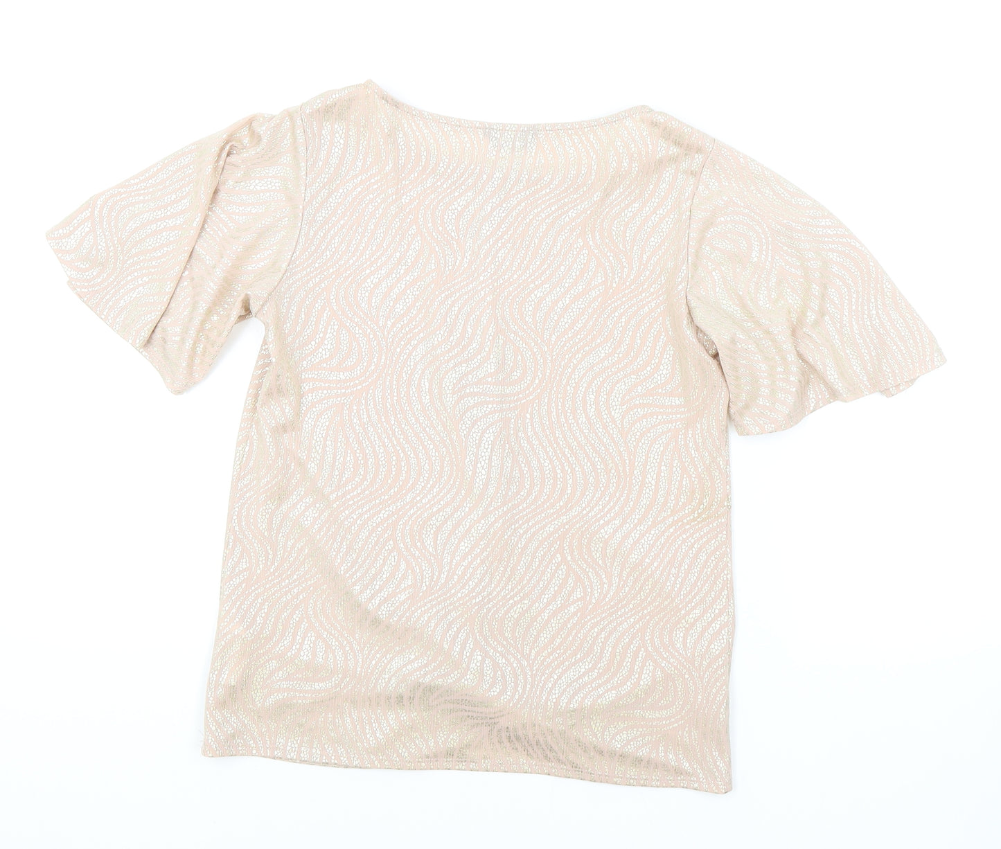 M&Co Womens Pink Geometric Polyester Basic T-Shirt Size 8 Round Neck - Knot Detail