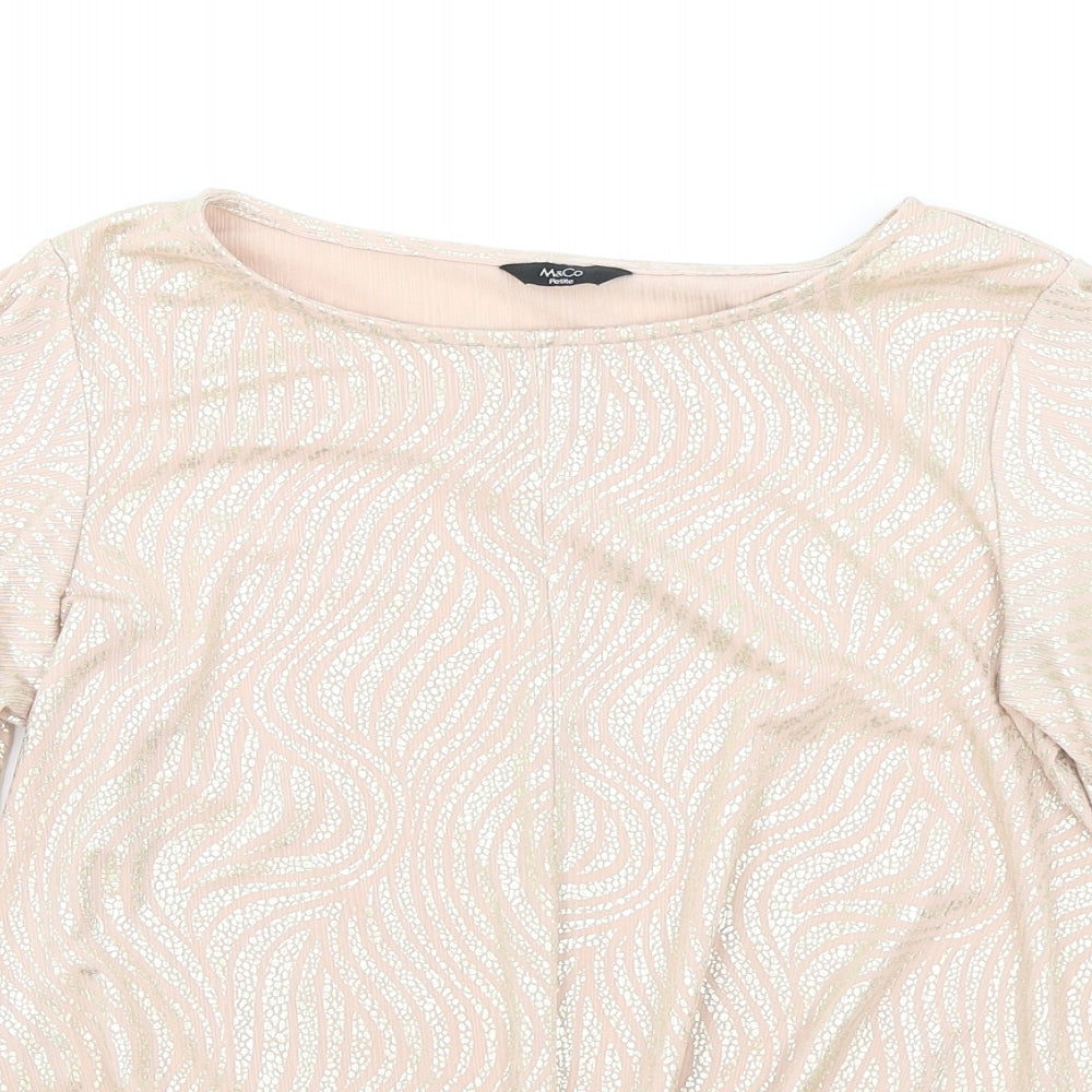 M&Co Womens Pink Geometric Polyester Basic T-Shirt Size 8 Round Neck - Knot Detail