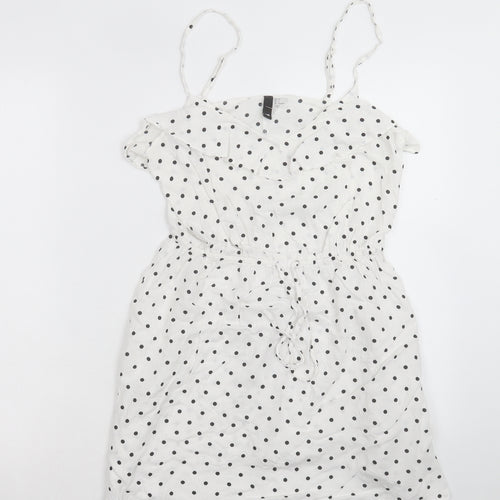 H&M Womens White Polka Dot Viscose A-Line Size 10 Scoop Neck Pullover