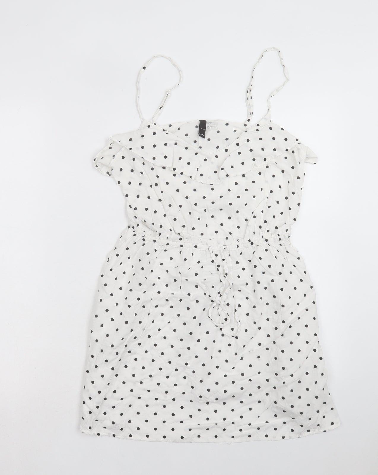 H&M Womens White Polka Dot Viscose A-Line Size 10 Scoop Neck Pullover