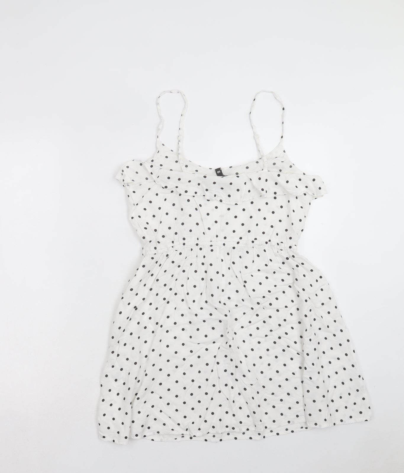 H&M Womens White Polka Dot Viscose A-Line Size 10 Scoop Neck Pullover