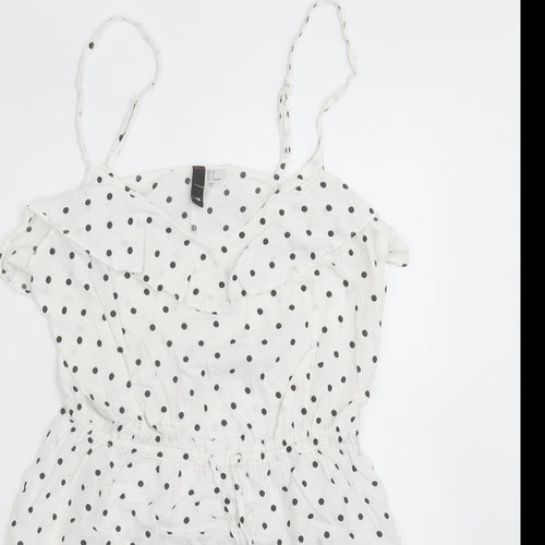 H&M Womens White Polka Dot Viscose A-Line Size 10 Scoop Neck Pullover