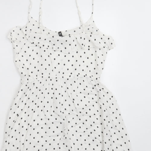 H&M Womens White Polka Dot Viscose A-Line Size 10 Scoop Neck Pullover