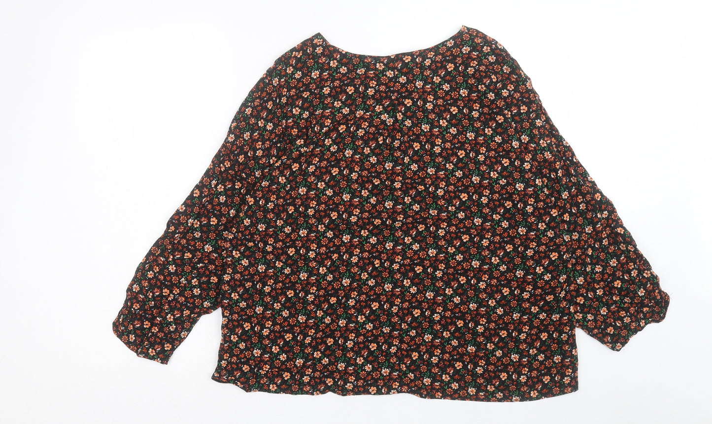 TU Womens Orange Floral Viscose Basic Blouse Size 20 Boat Neck - Ruched Sleeve