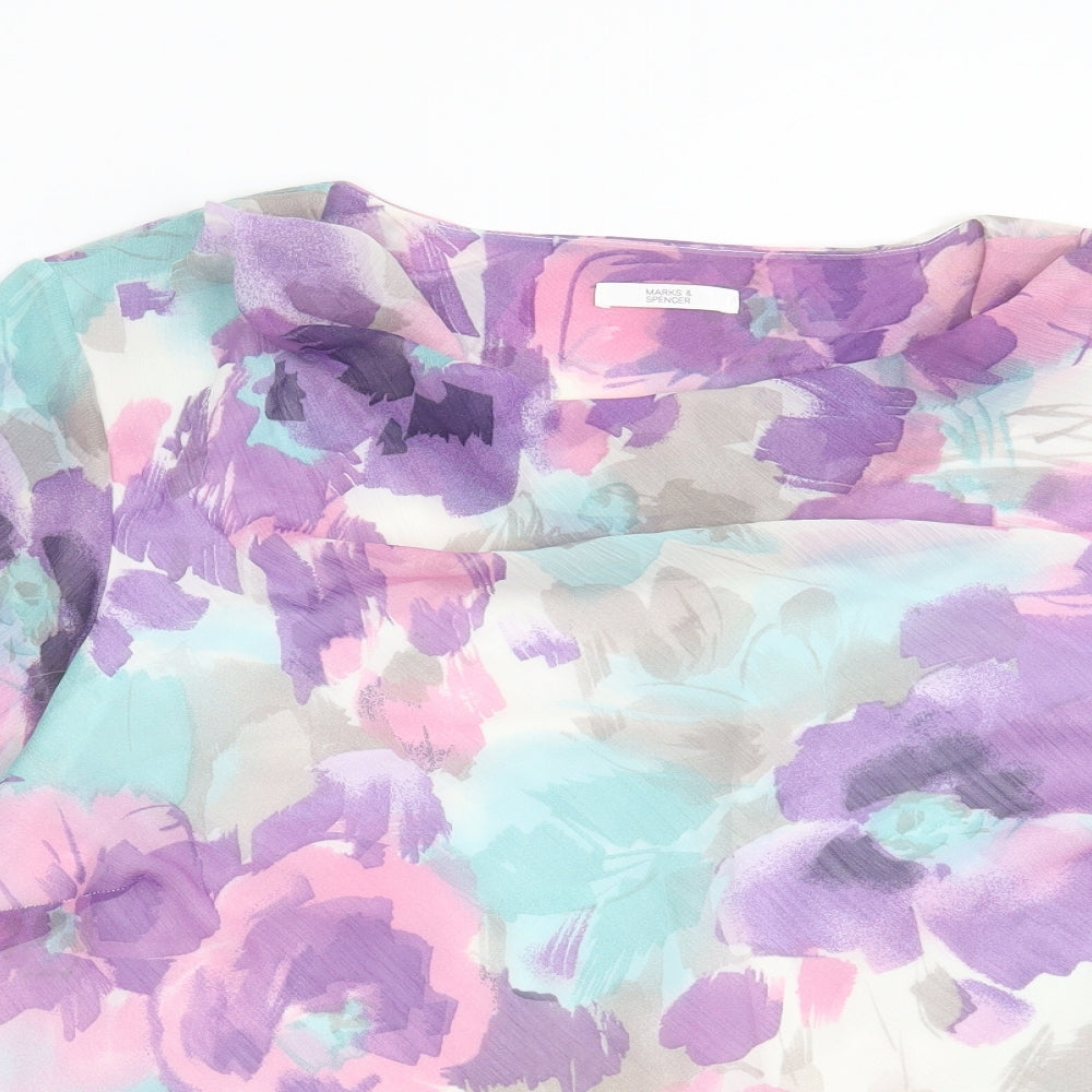 Marks and Spencer Womens Purple Floral Polyester Basic T-Shirt Size 22 Cowl Neck