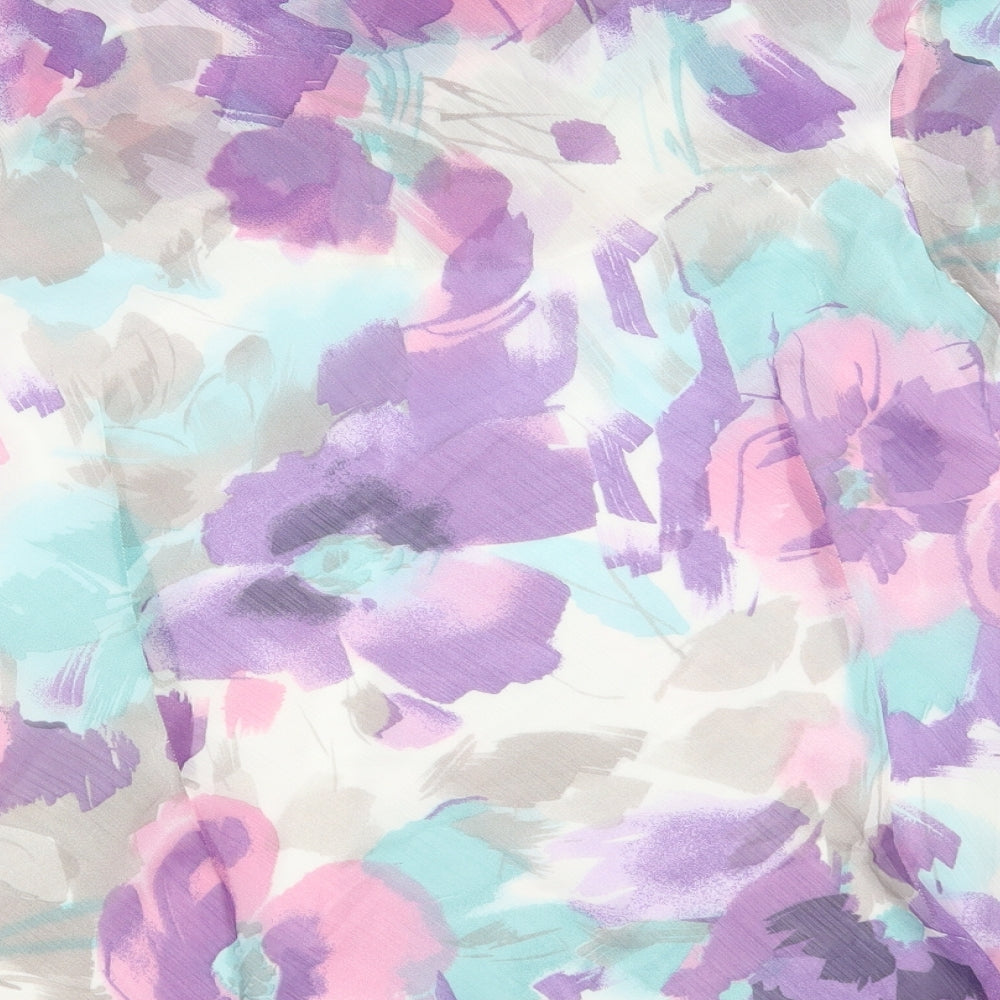 Marks and Spencer Womens Purple Floral Polyester Basic T-Shirt Size 22 Cowl Neck