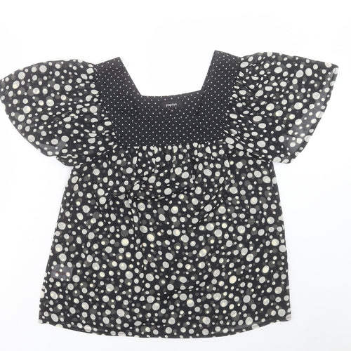 Papaya Womens Black Geometric Polyester Basic T-Shirt Size 8 Square Neck
