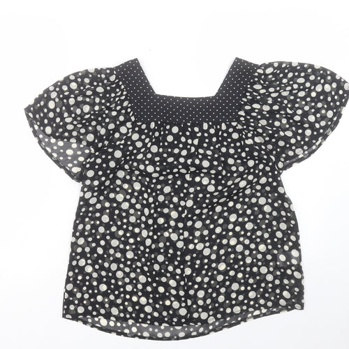 Papaya Womens Black Geometric Polyester Basic T-Shirt Size 8 Square Neck