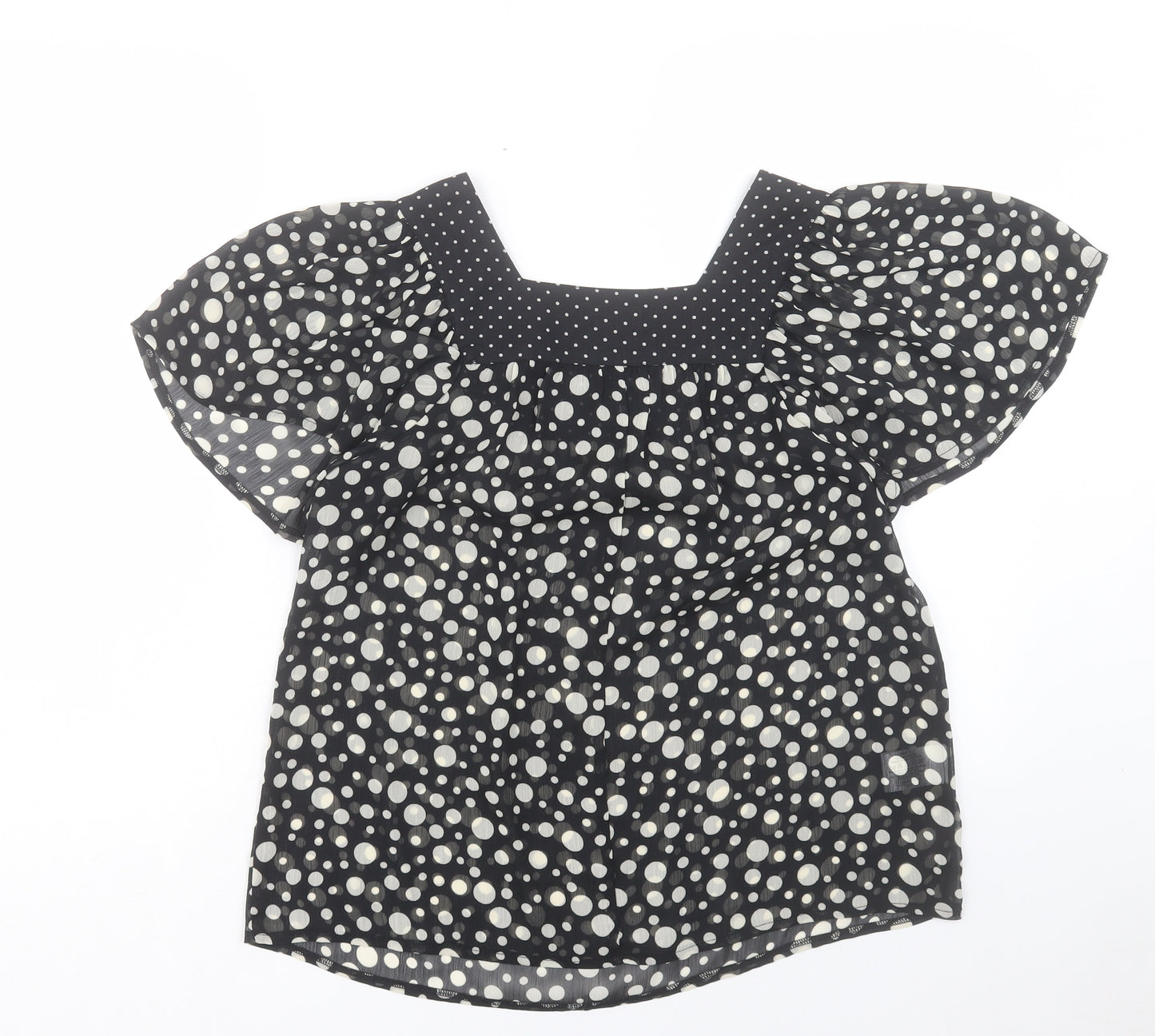 Papaya Womens Black Geometric Polyester Basic T-Shirt Size 8 Square Neck