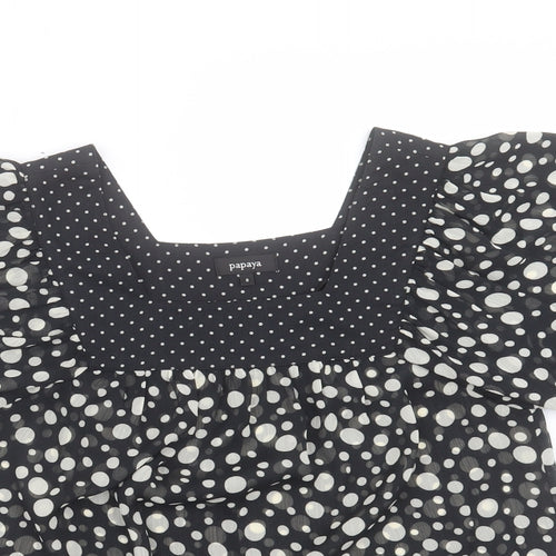 Papaya Womens Black Geometric Polyester Basic T-Shirt Size 8 Square Neck