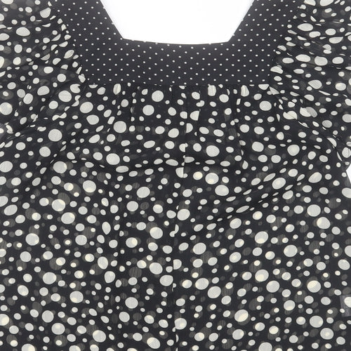 Papaya Womens Black Geometric Polyester Basic T-Shirt Size 8 Square Neck