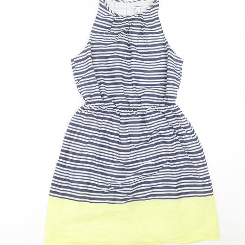 Old Navy Womens Blue Striped Cotton Fit & Flare Size S Crew Neck Button