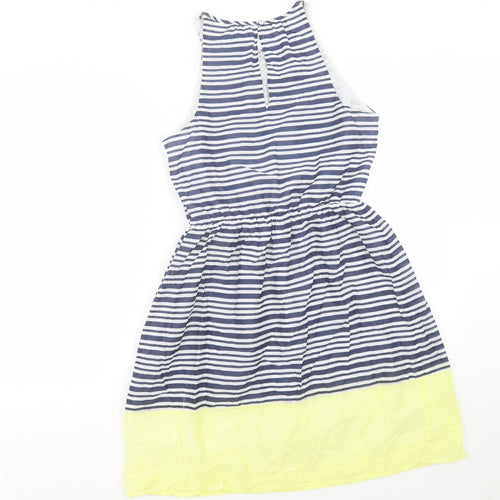 Old Navy Womens Blue Striped Cotton Fit & Flare Size S Crew Neck Button