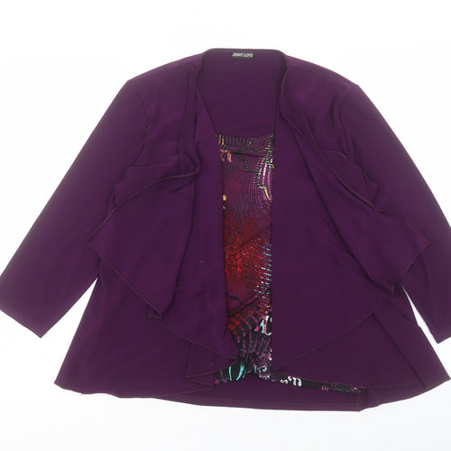 Jenny Lloyd Womens Purple Geometric Polyester Basic T-Shirt Size 12 Scoop Neck