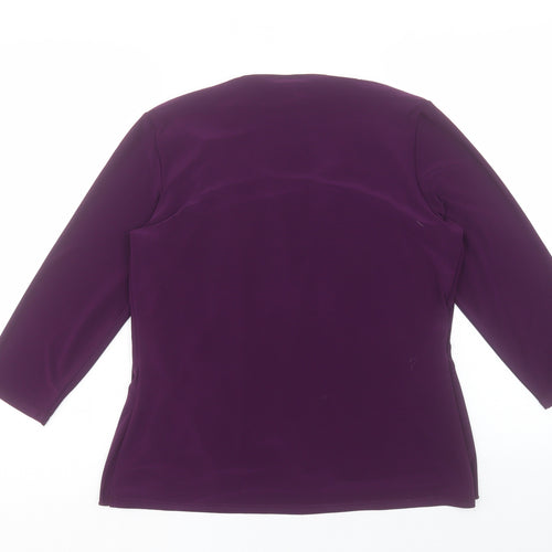 Jenny Lloyd Womens Purple Geometric Polyester Basic T-Shirt Size 12 Scoop Neck