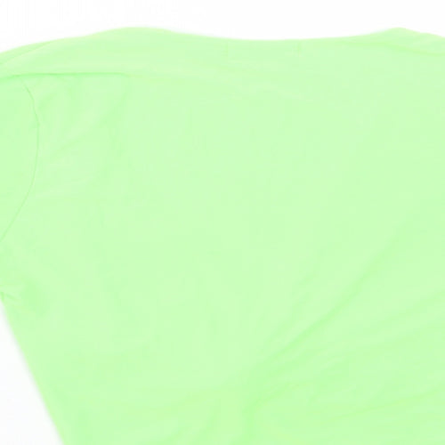 PRETTYLITTLETHING Womens Green Polyester Cropped T-Shirt Size 6 V-Neck - Twist Front