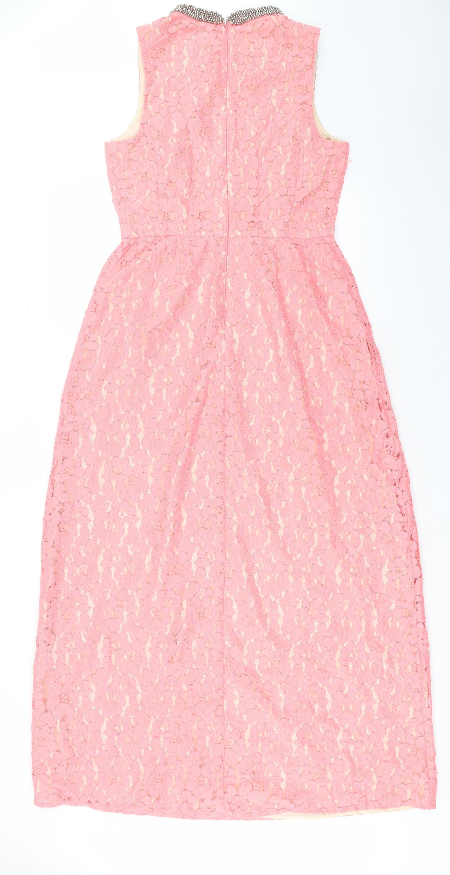 Oasis Womens Pink Polyamide A-Line Size 10 V-Neck Zip