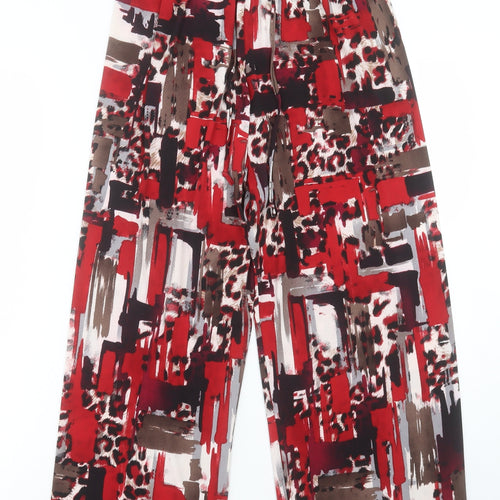 Saloos Womens Red Geometric Polyester Trousers Size 14 L26 in Regular Snap