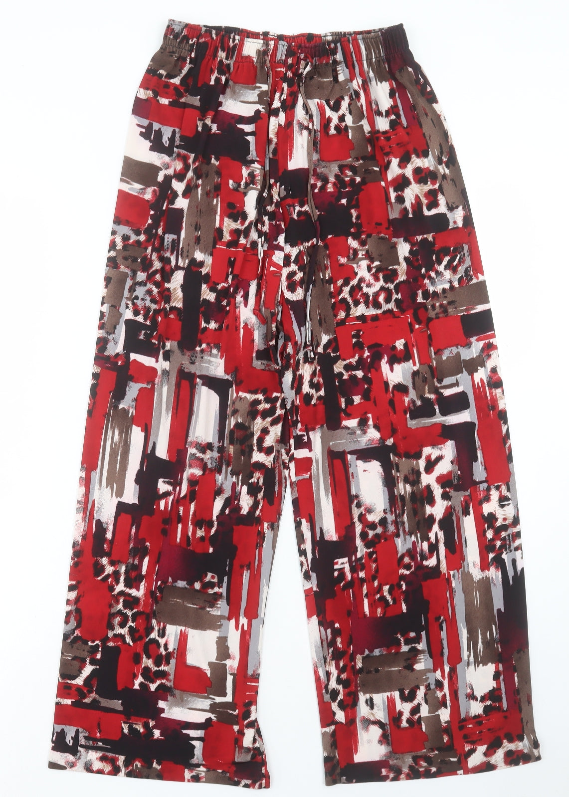 Saloos Womens Red Geometric Polyester Trousers Size 14 L26 in Regular Snap