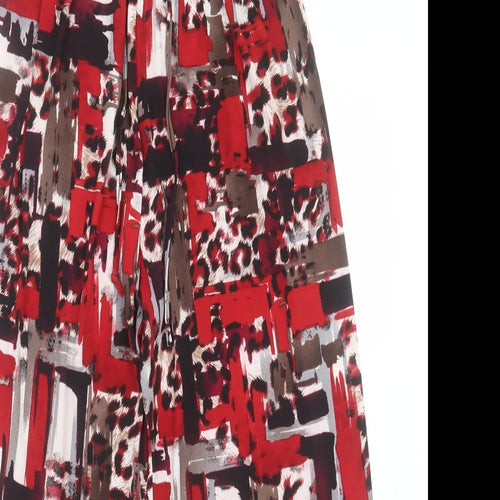 Saloos Womens Red Geometric Polyester Trousers Size 14 L26 in Regular Snap