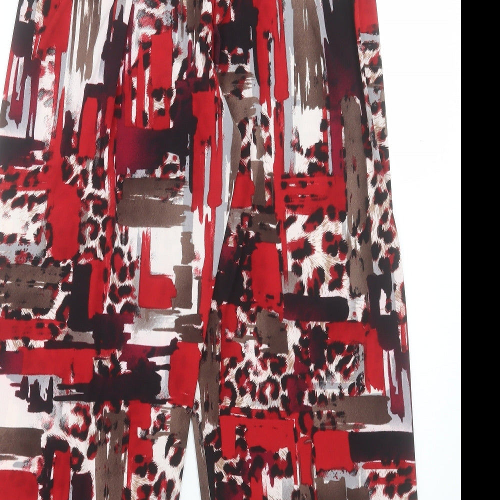 Saloos Womens Red Geometric Polyester Trousers Size 14 L26 in Regular Snap