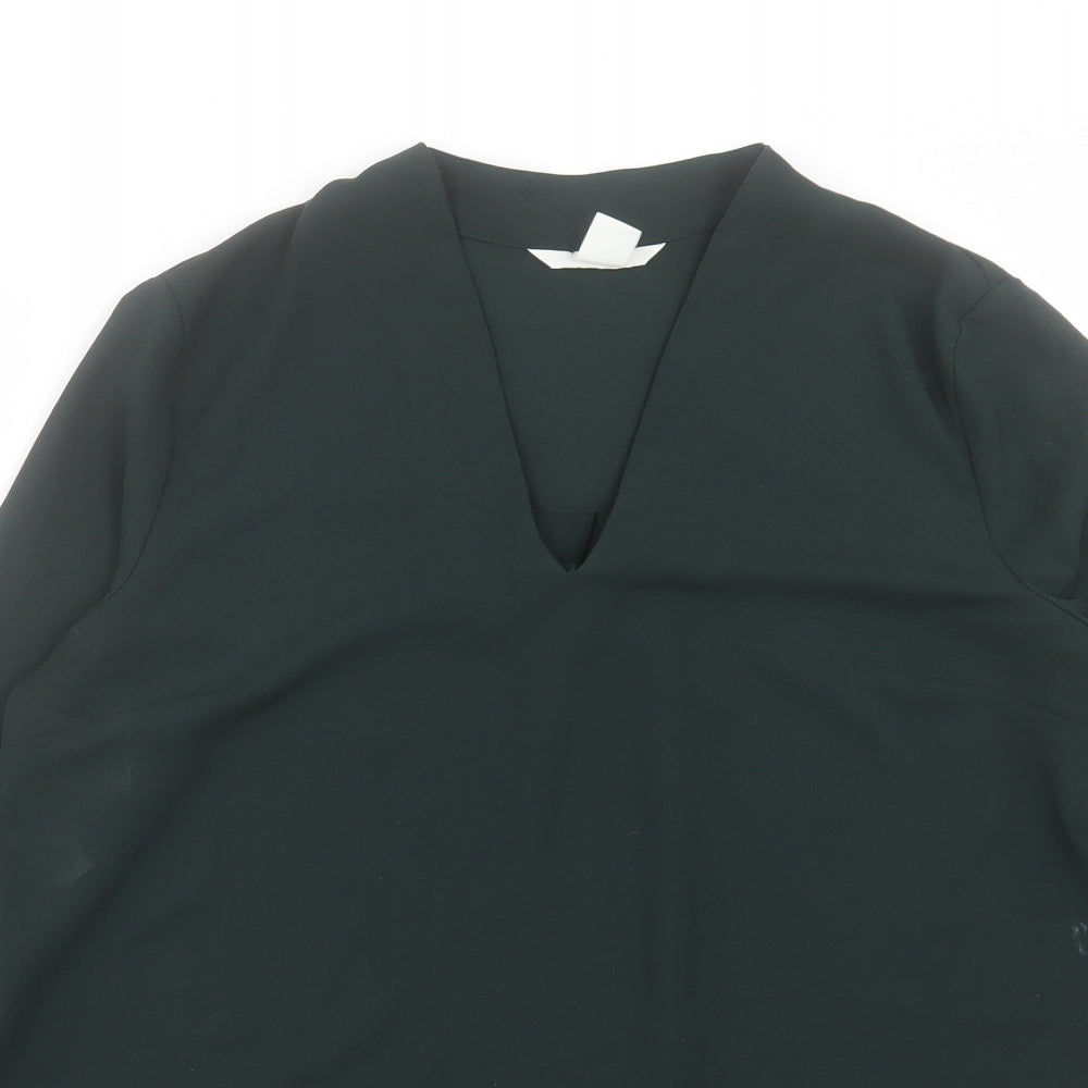 H&M Womens Green Polyester Basic Blouse Size 10 V-Neck