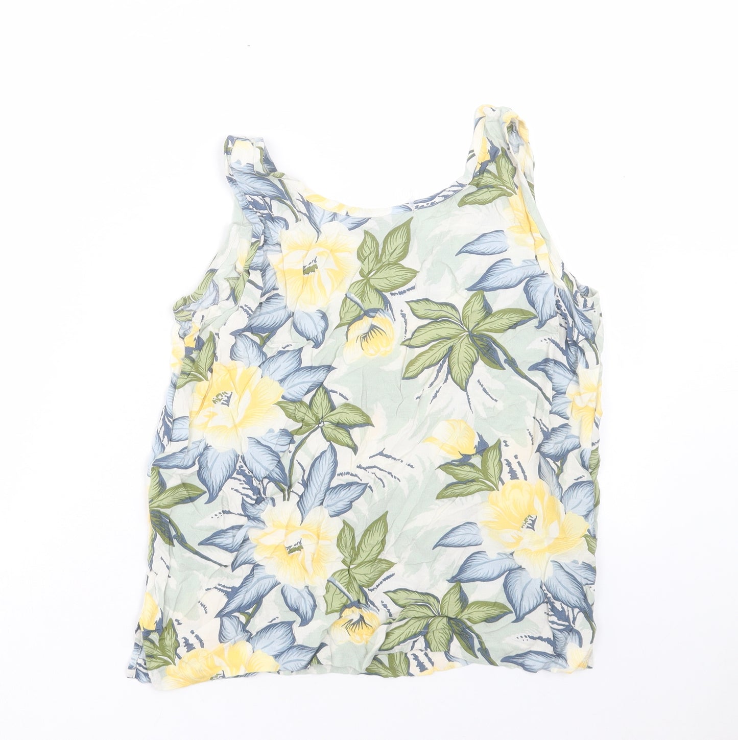 Tommy Bahama Womens Yellow Floral Viscose Basic Tank Size M Scoop Neck