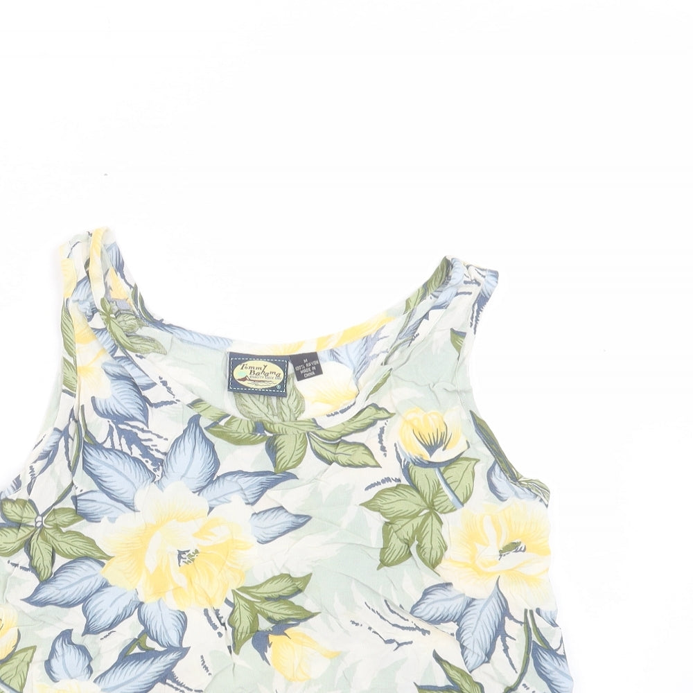Tommy Bahama Womens Yellow Floral Viscose Basic Tank Size M Scoop Neck