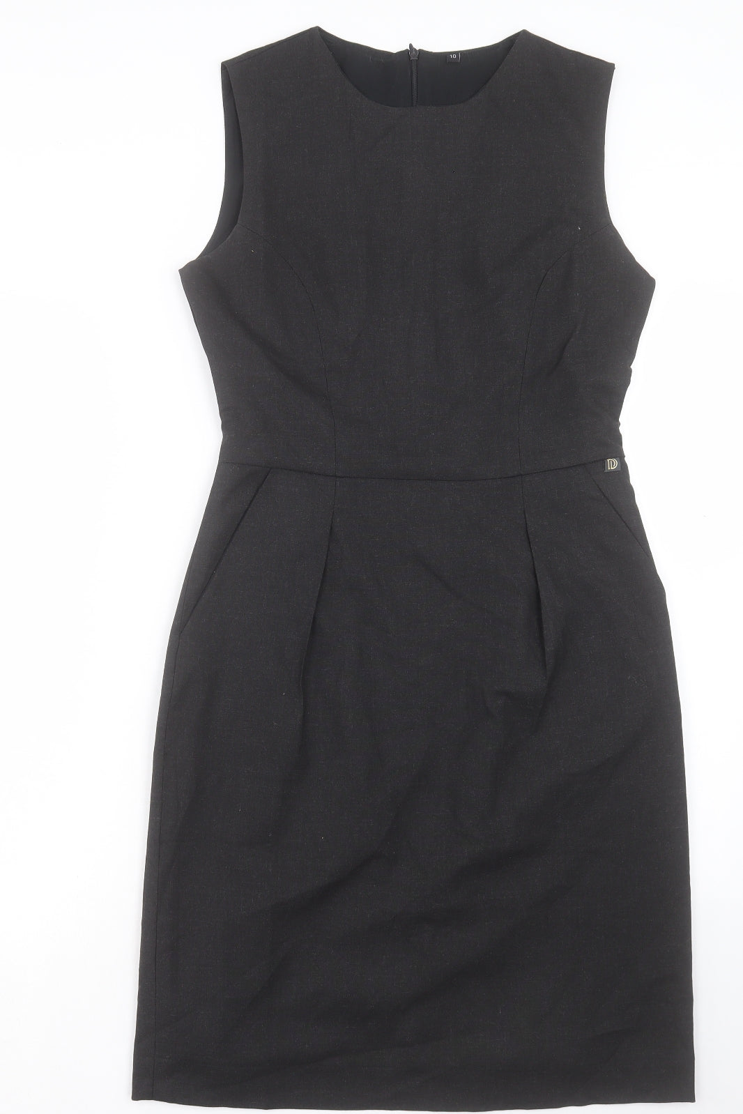 Preworn Womens Grey Polyester Shift Size 10 Crew Neck Zip