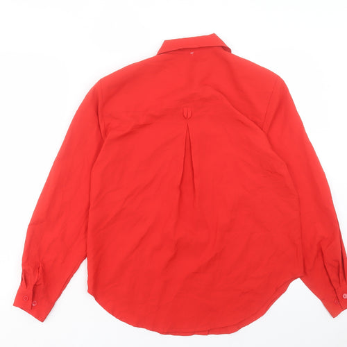 Attitudes Womens Red Polyester Basic Button-Up Size 8 Collared - Pocket Detail