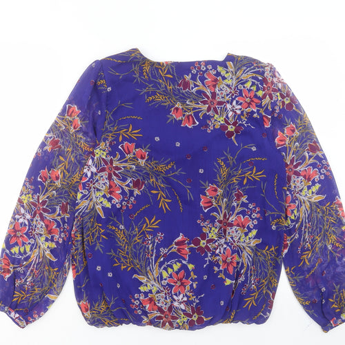 Papaya Womens Blue Floral Polyester Basic Blouse Size 12 Scoop Neck
