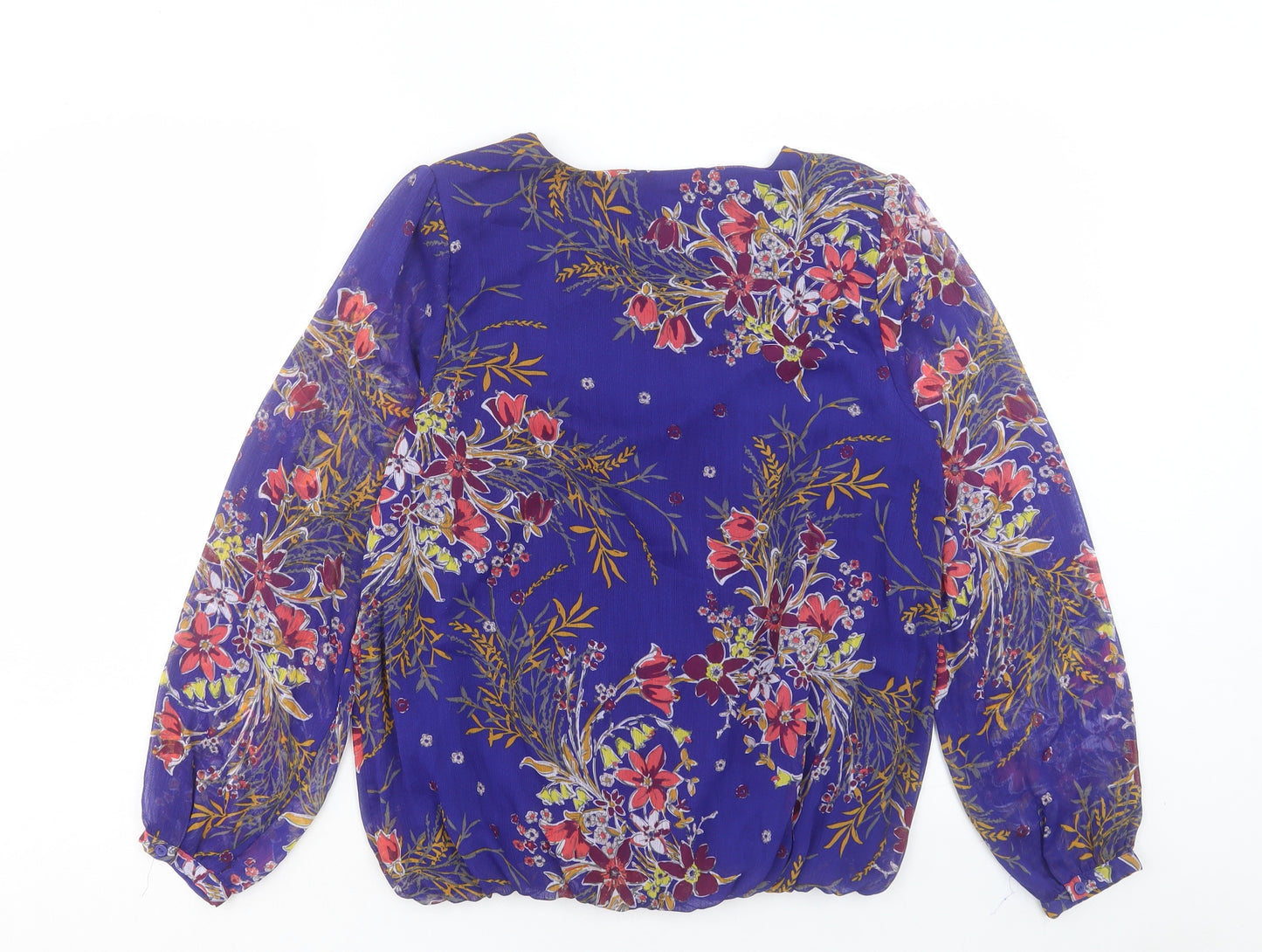 Papaya Womens Blue Floral Polyester Basic Blouse Size 12 Scoop Neck
